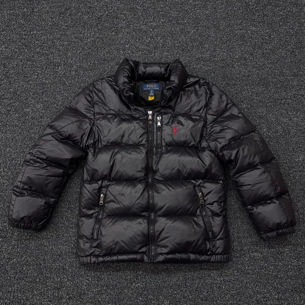 Polo Ralph Lauren Kids Black Puffer Jacket Size S 8‎ Red Pony Quilted No Hood